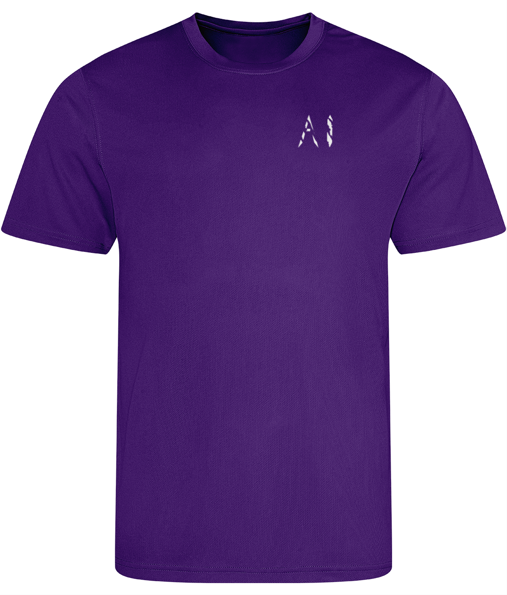 Kids Dark purple Athletic Sports Shirt with white AI logo on the Left chest