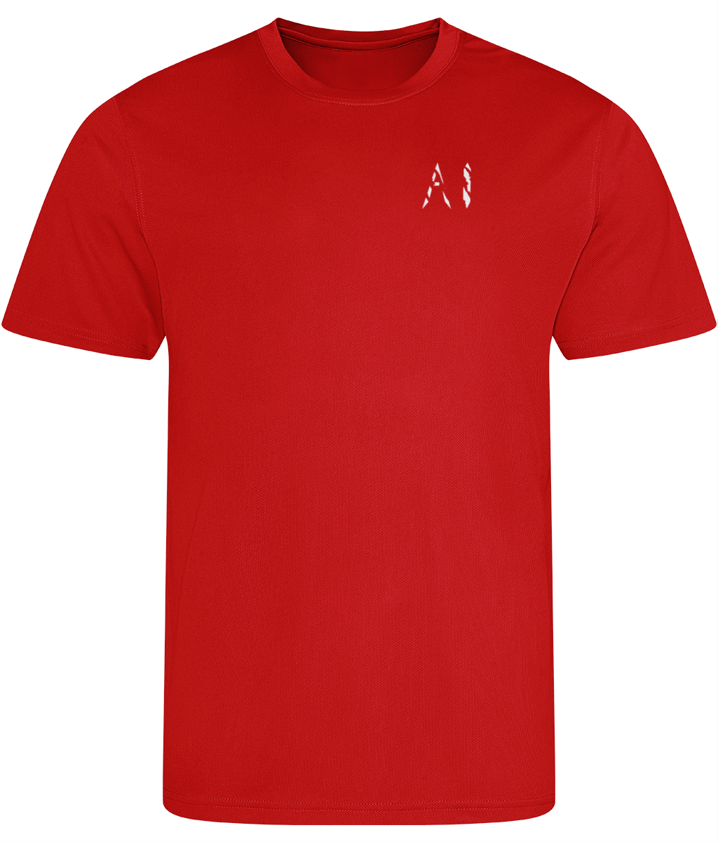 Kids Red Athletic Sports Shirt with white AI logo on the Left chest