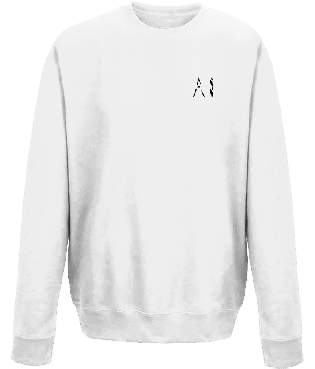 Animal Instinct White Workout Sweatshirt with black AI Logo on the left chest
