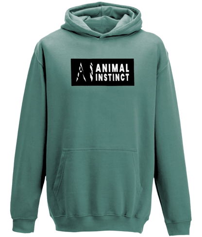 AI Clothing Animal Instinct Green Hoodie with Black Box and White Writing with White AI Logo 