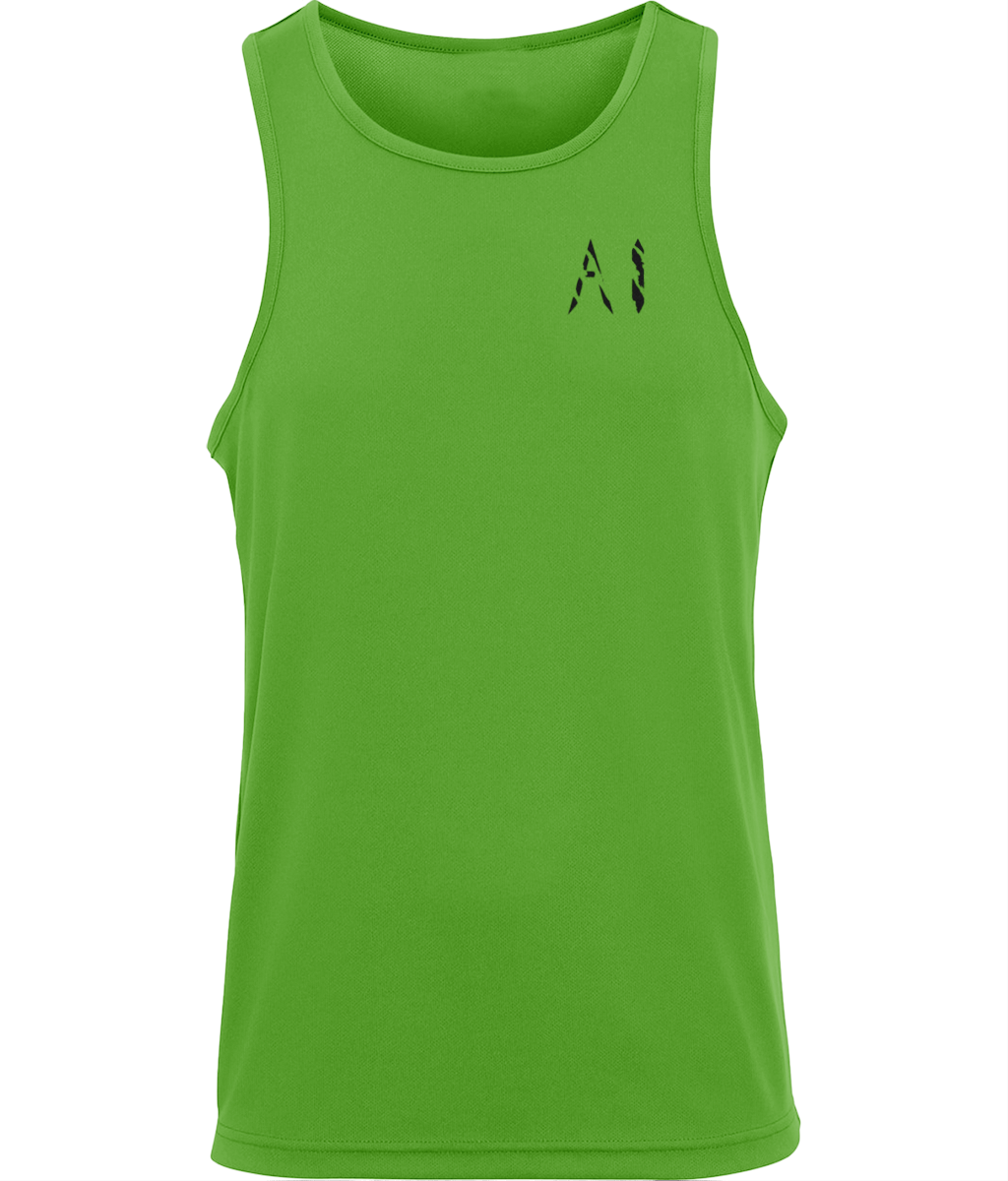 Mens lime green Workout Sports Vest with black AI logo written on the left chest