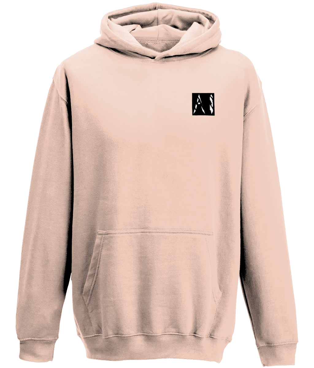 Animal Instinct Signature Box Logo White Hoodie with white AI logo within a black box located on the left chest