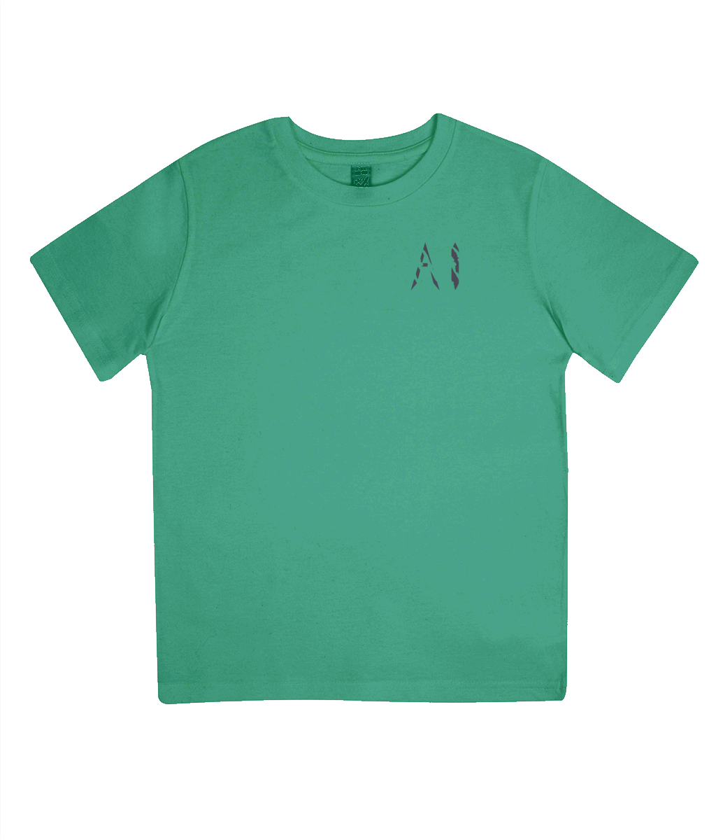 Kids green Casual Jersey T-Shirt with black AI logo on the left chest