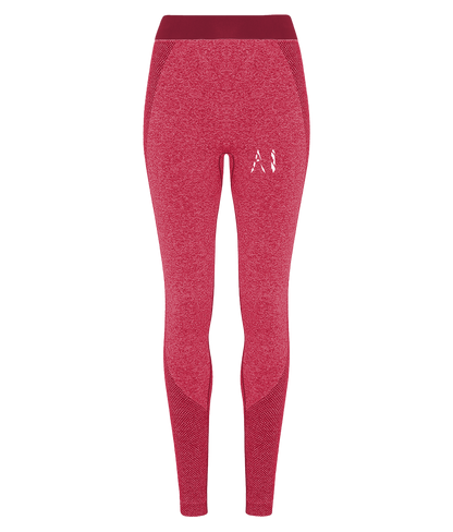 Womens rose red Athletic Seamless Sports Leggings with White AI logo on upper thigh