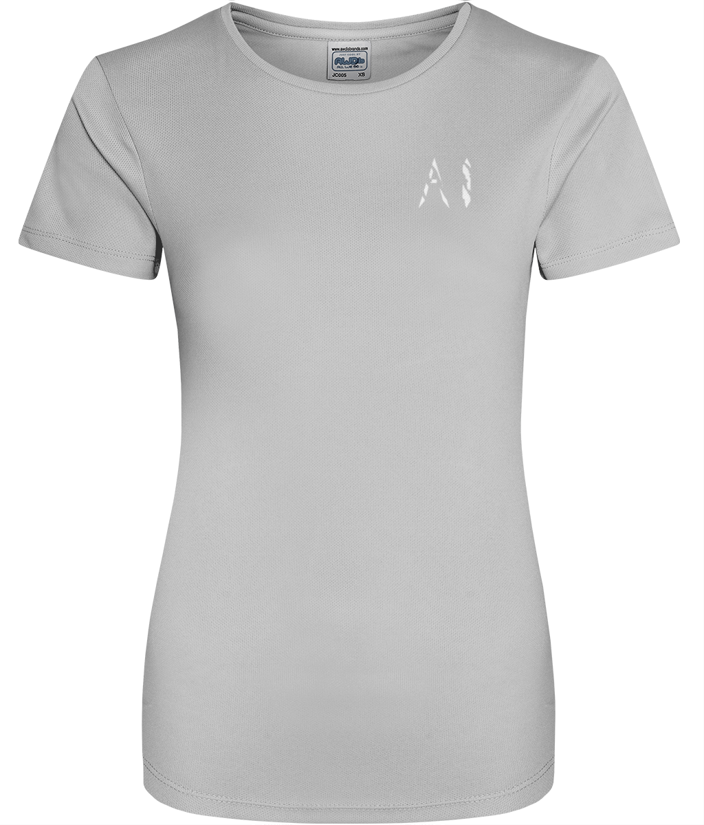 Womens light grey Athletic Sports Shirt with White AI logo on left breast