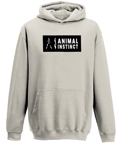 AI Clothing Animal Instinct Grey Hoodie with Black Box and White Writing with White AI Logo
