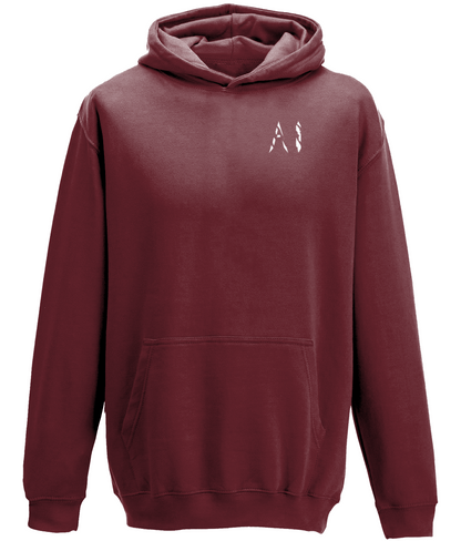 Kids burgundy Casual Hoodie with White AI logo on the left chest