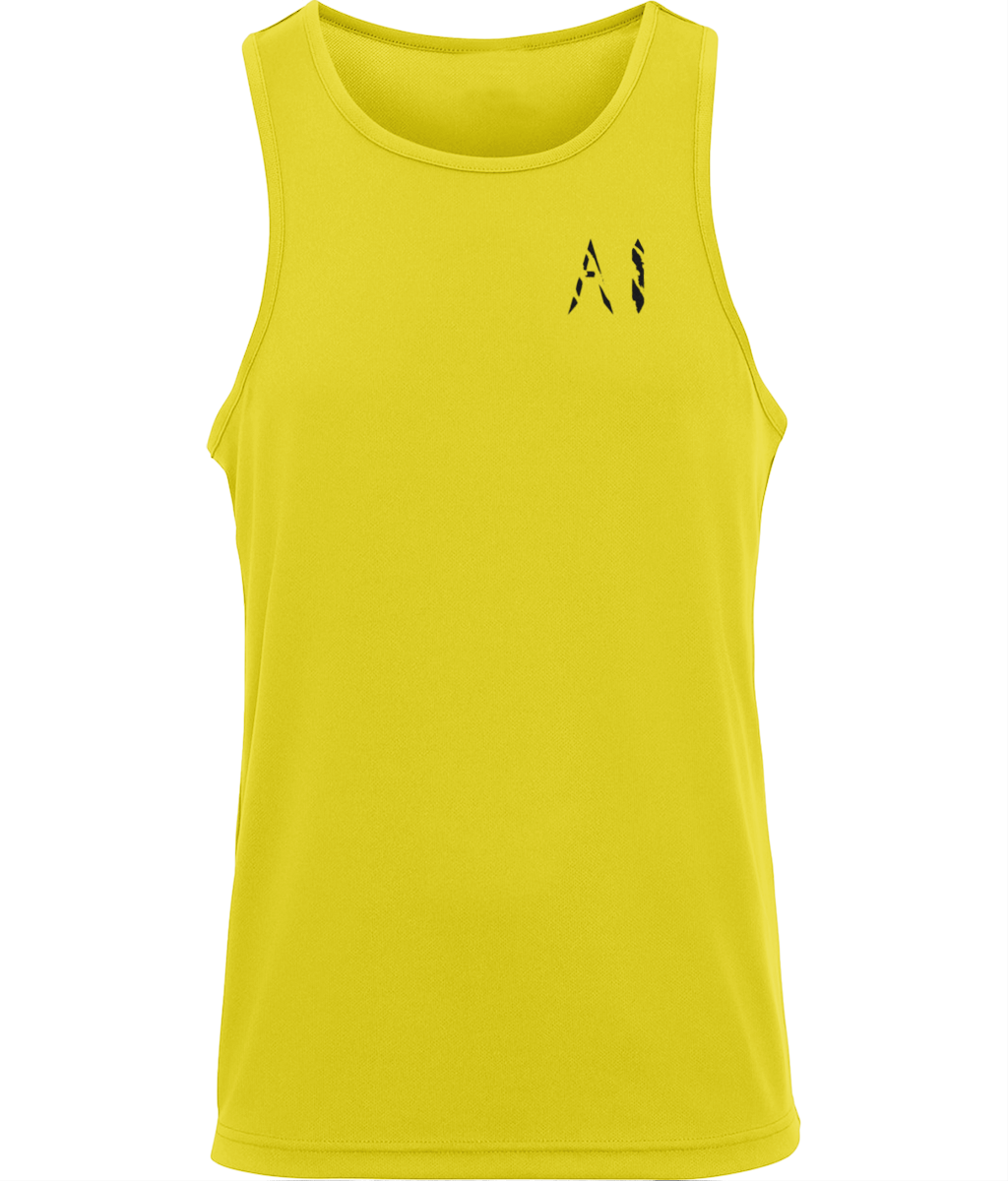 Mens Yellow Workout Sports Vest with black AI logo written on the left chest