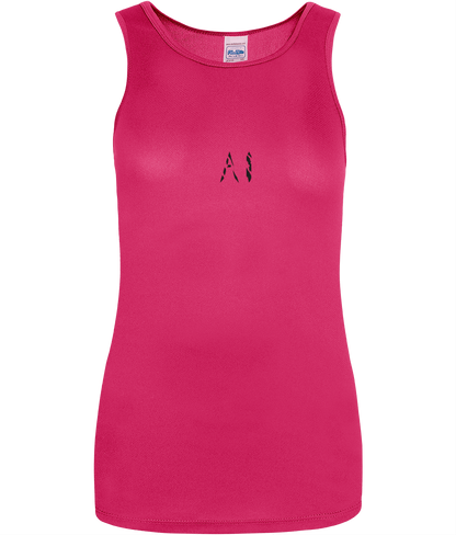 Womens magenta Workout Sports Vest with Black AI logo in centre chest