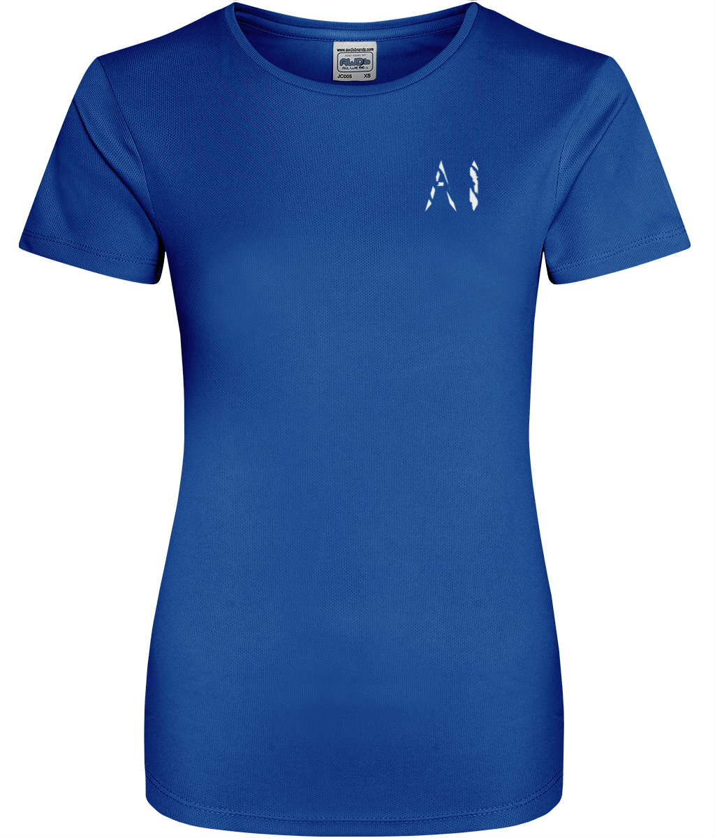 Womens blue Athletic Sports Shirt with White AI logo on left breast