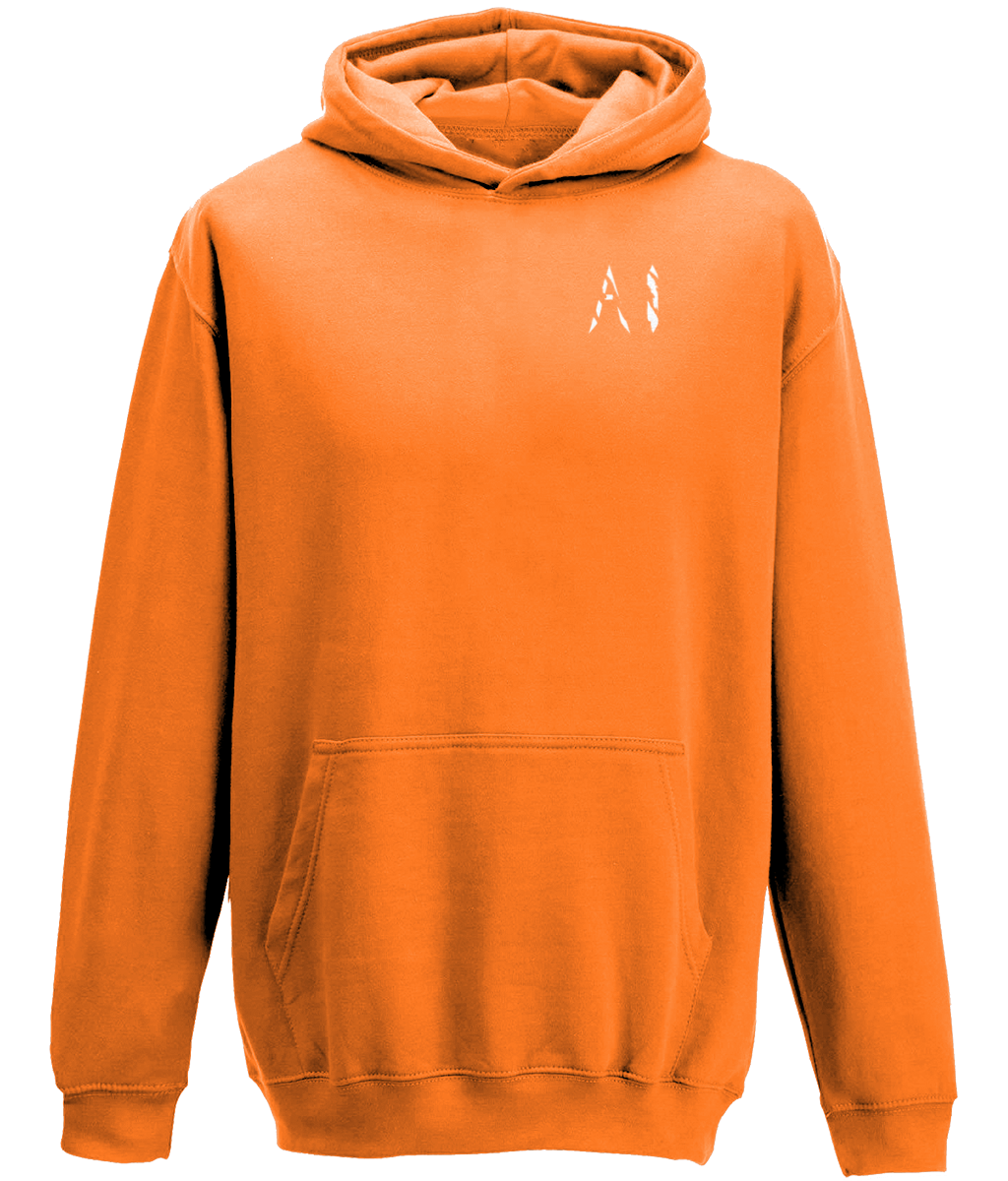 Kids orange Casual Hoodie with White AI logo on the left chest