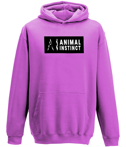 AI Clothing Animal Instinct Purple Hoodie with Black Box and White Writing with White AI Logo