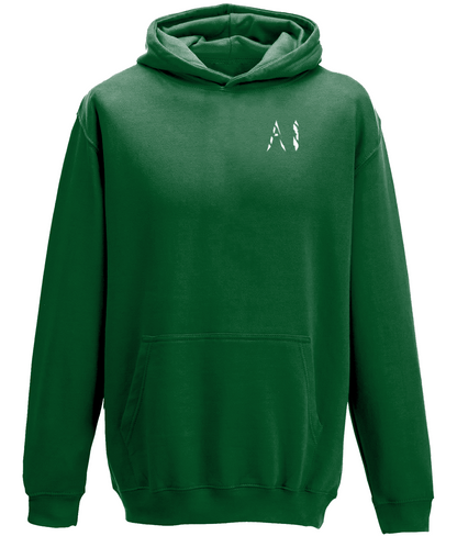 Kids green Casual Hoodie with White AI logo on the left chest