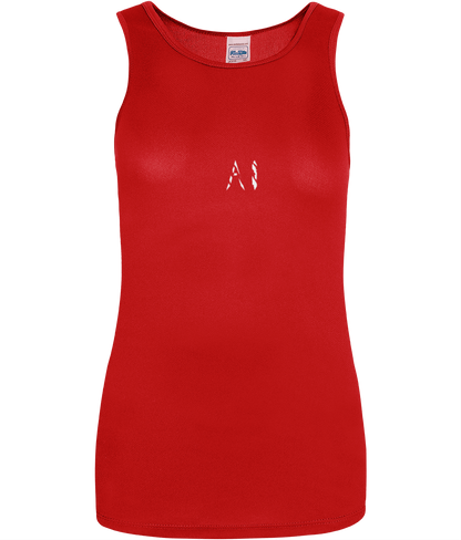 Womens Red Workout Sports Vest with white AI logo in centre chest