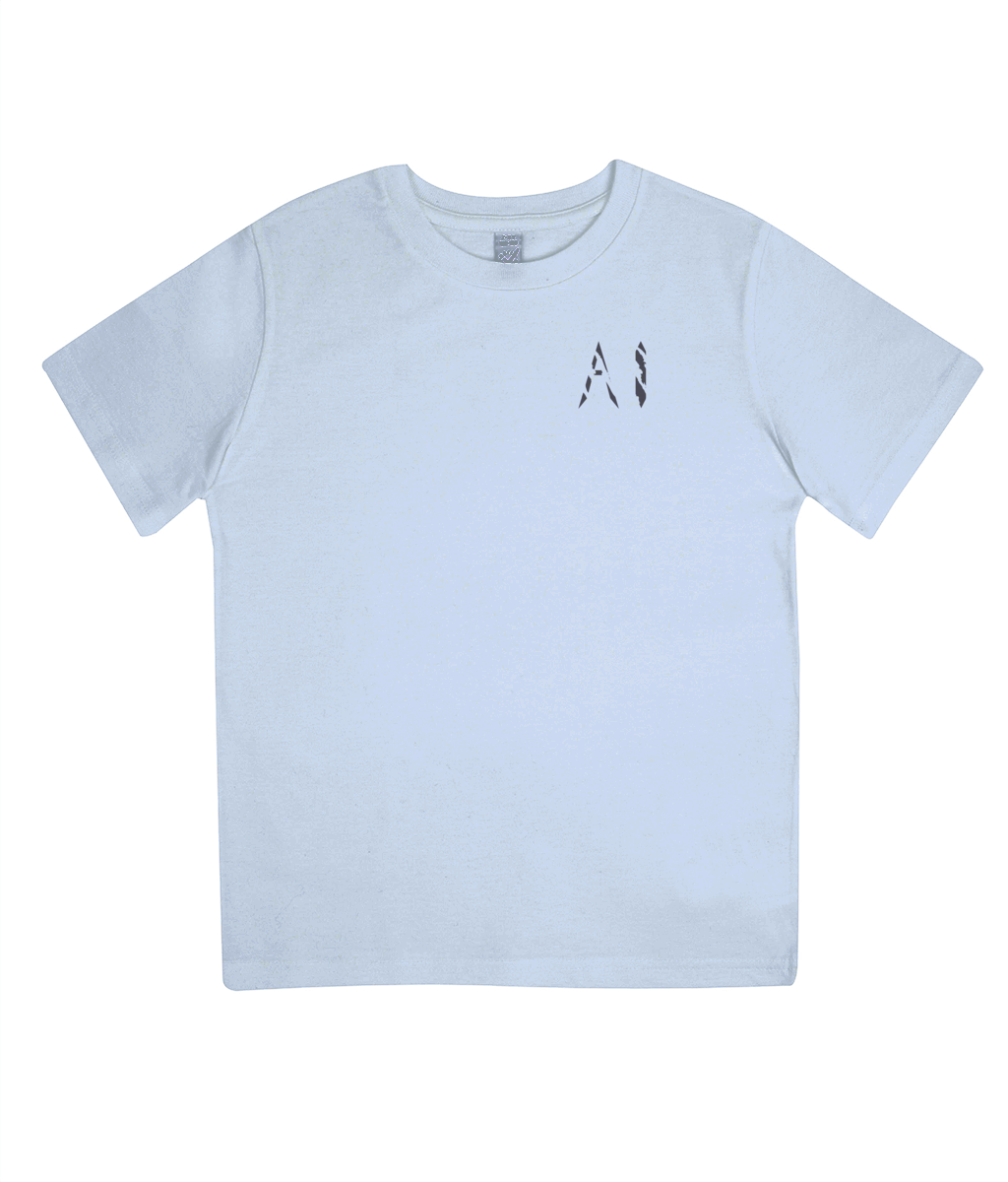 Kids light grey Casual Jersey T-Shirt with black AI logo on the left chest