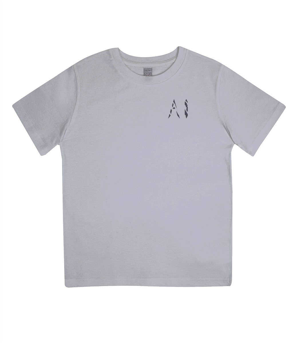 Kids grey Casual Jersey T-Shirt with black AI logo on the left chest