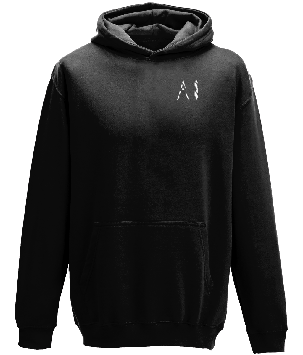 Kids Black Casual Hoodie with White AI logo on the left chest