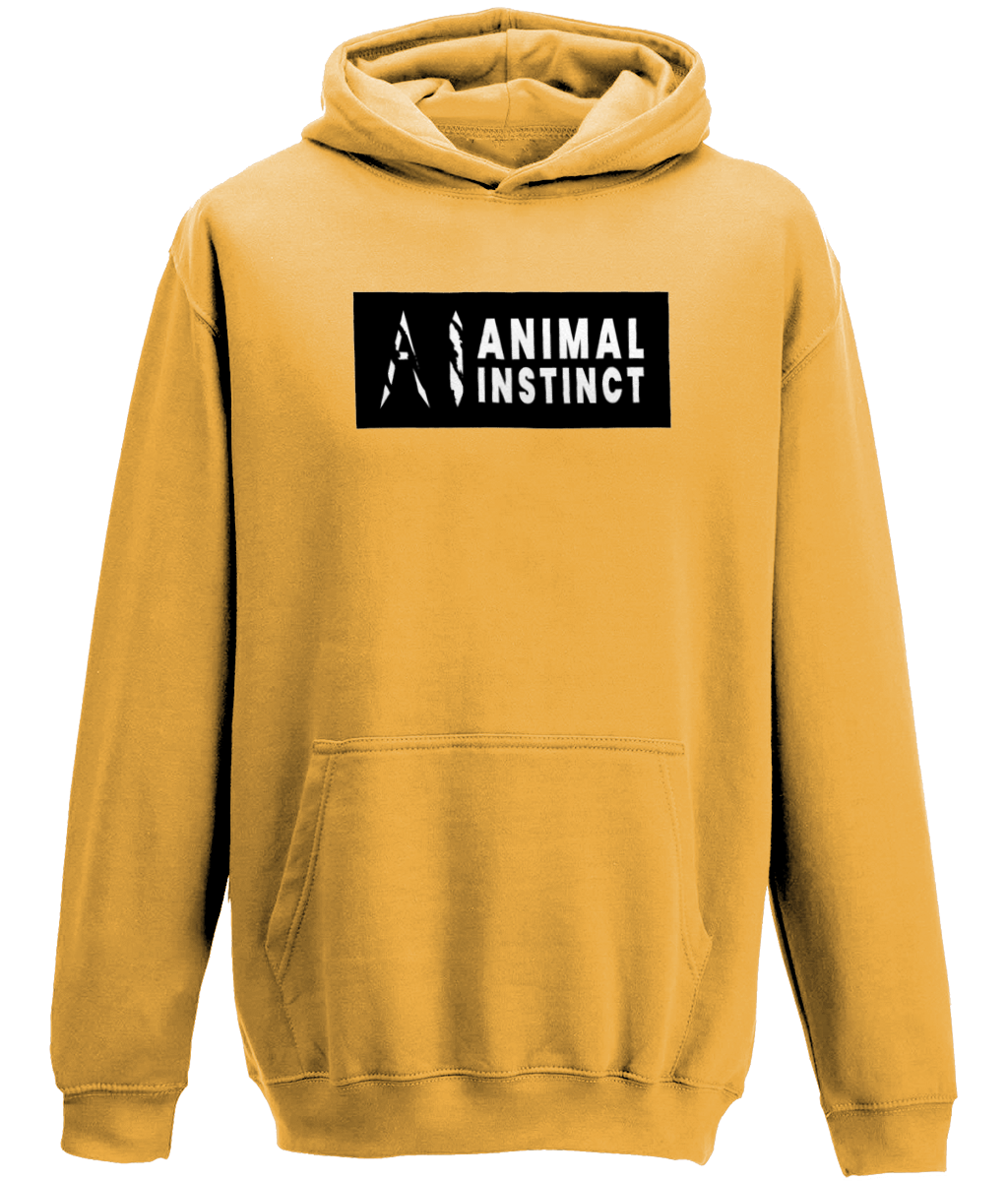 AI Clothing Animal Instinct Burnt Orange Hoodie with Black Box and White Writing with White AI Logo
