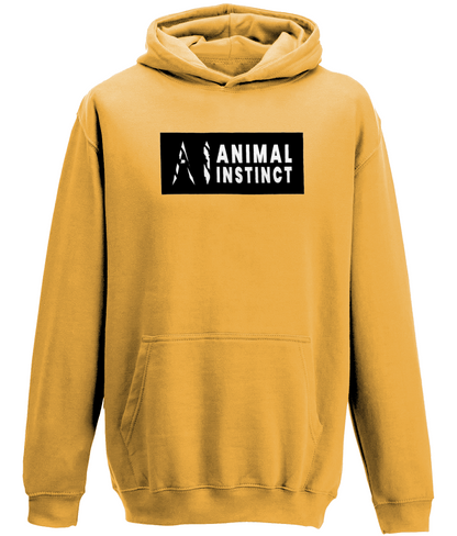 AI Clothing Animal Instinct Burnt Orange Hoodie with Black Box and White Writing with White AI Logo