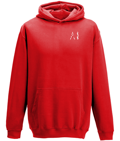 Kids Red Casual Hoodie with White AI logo on the left chest