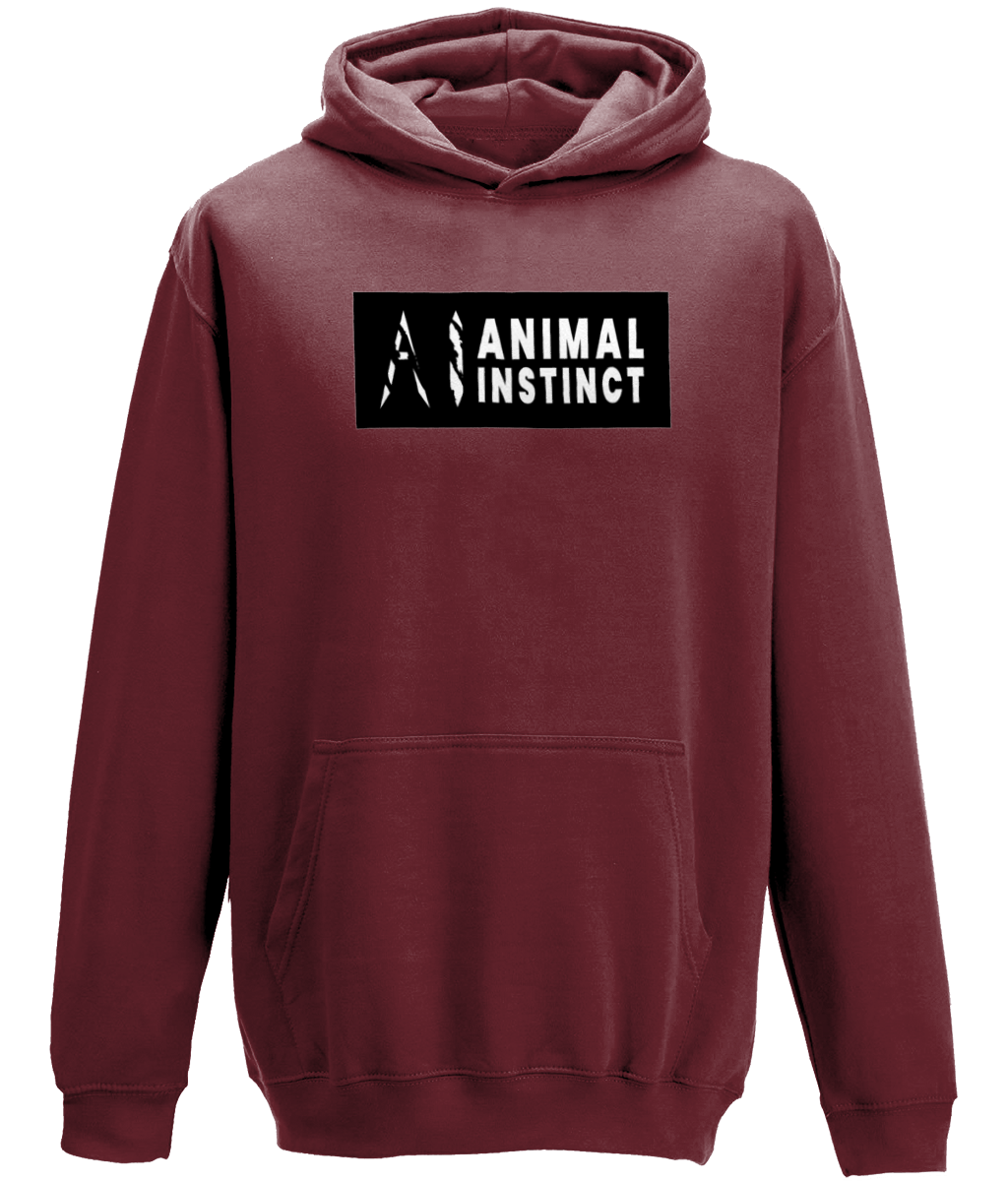 AI Clothing Animal Instinct Dark Purple Hoodie with Black Box and White Writing with White AI Logo