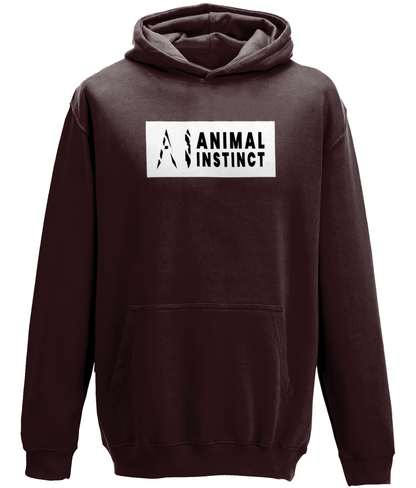 AI Clothing Animal Instinct Black Hoodie with White Box and Black Writing with Black AI Logo