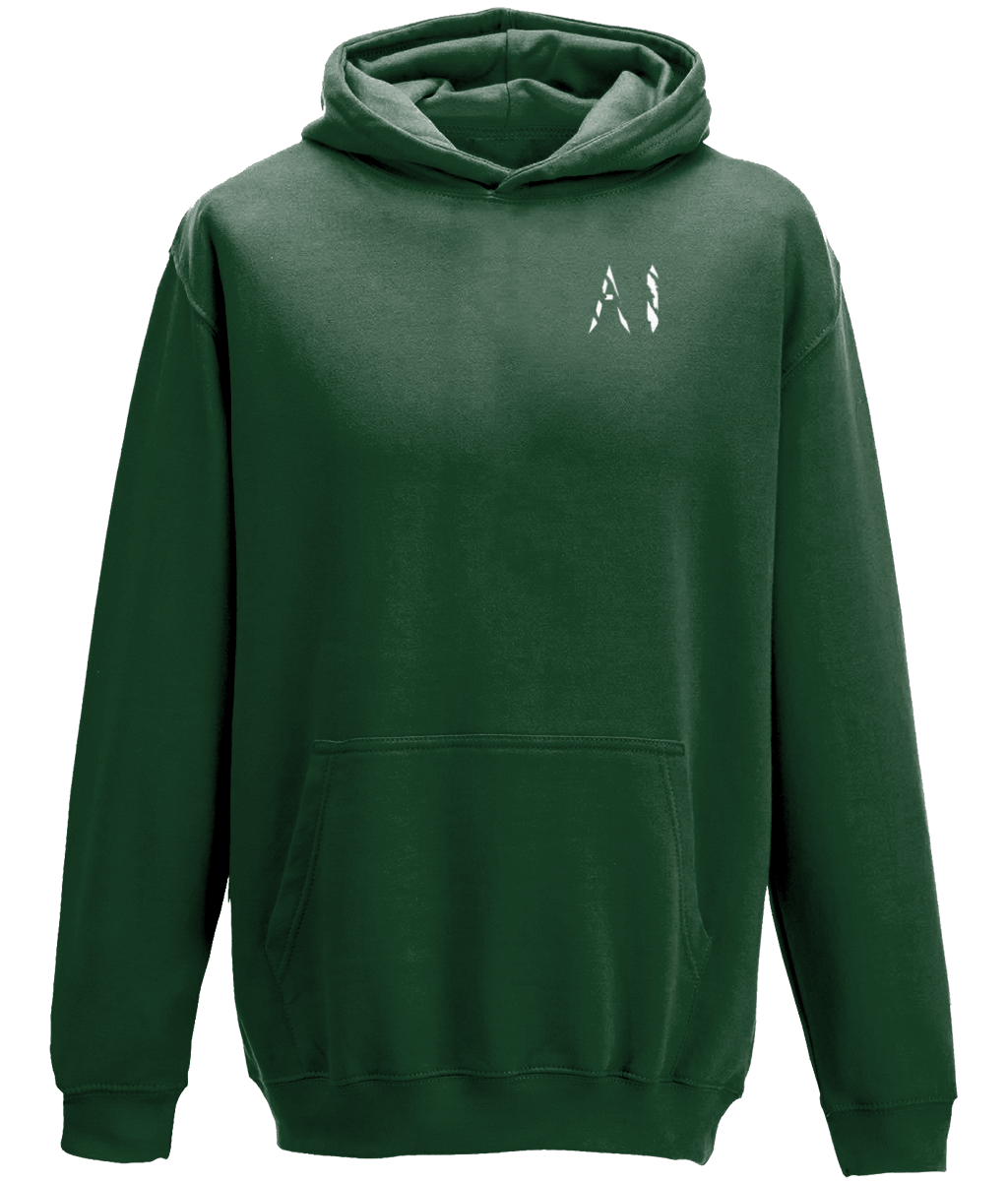 Kids dark green Casual Hoodie with White AI logo on the left chest