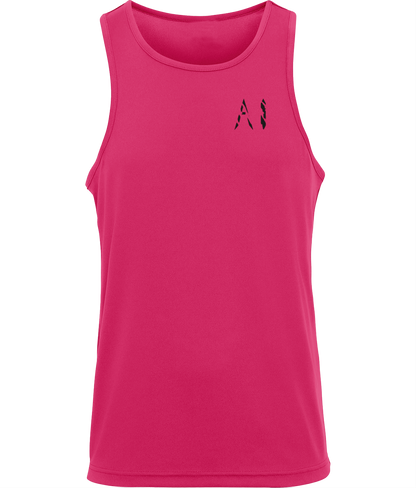 Mens magenta Workout Sports Vest with black AI logo written on the left chest