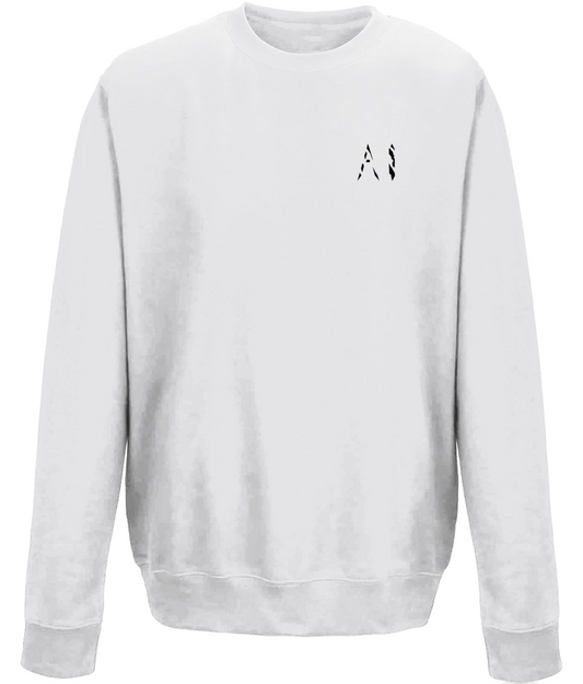 Animal Instinct White Workout Sweatshirt with black AI Logo on the left chest