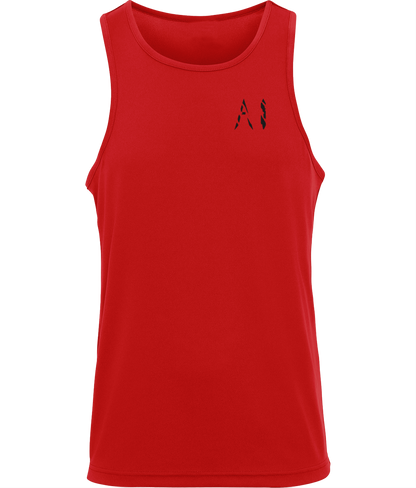 Mens Red Workout Sports Vest with black AI logo written on the left chest