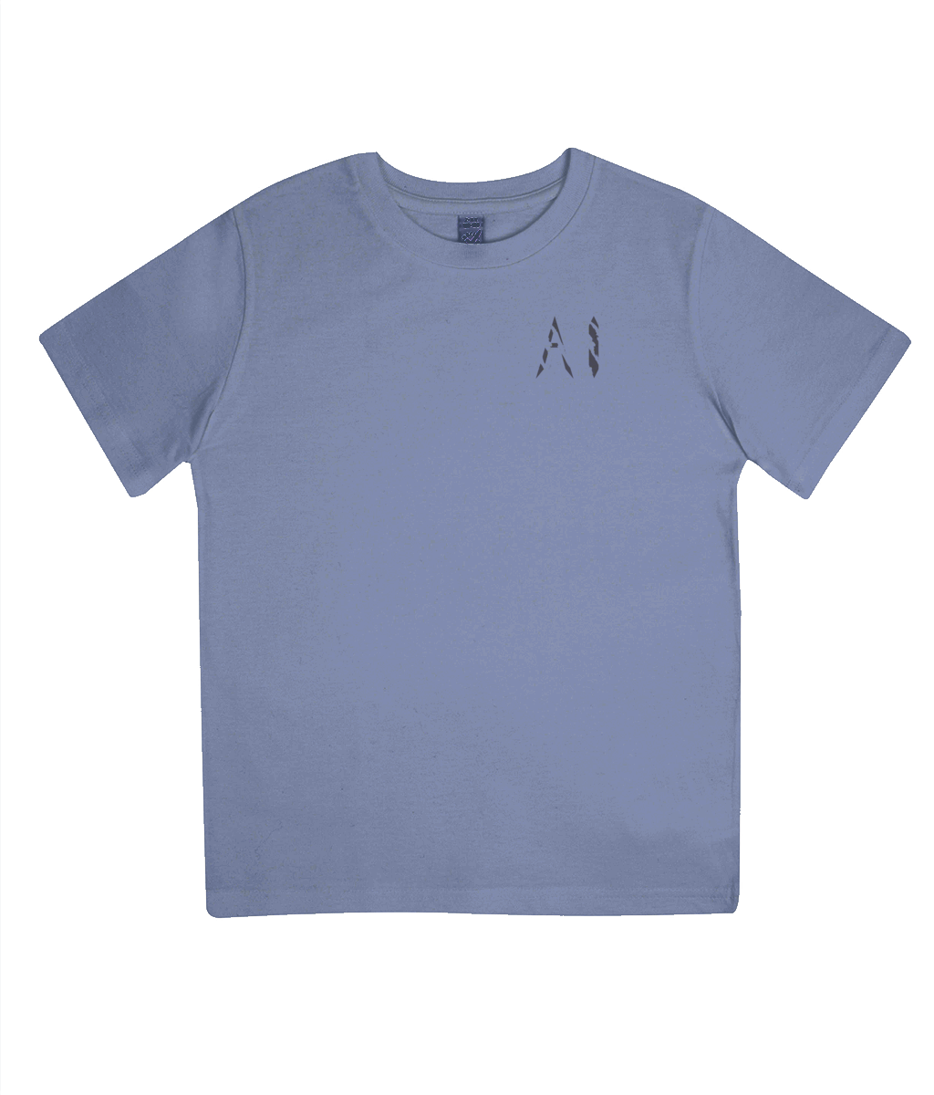 Kids blue grey Casual Jersey T-Shirt with black AI logo on the left chest