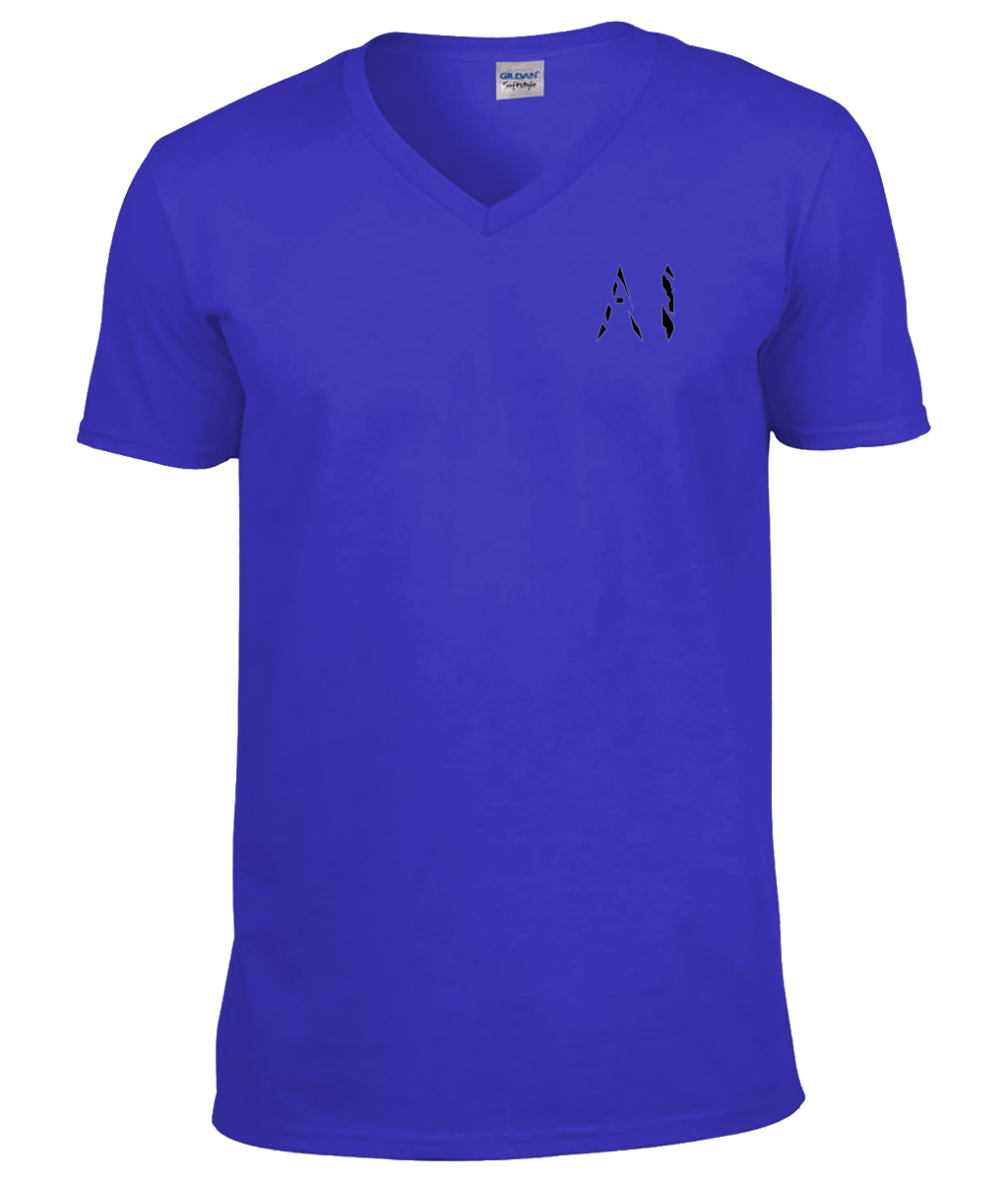 Womens dark purple Classic V Neck T-Shirt with black AI logo on left breast