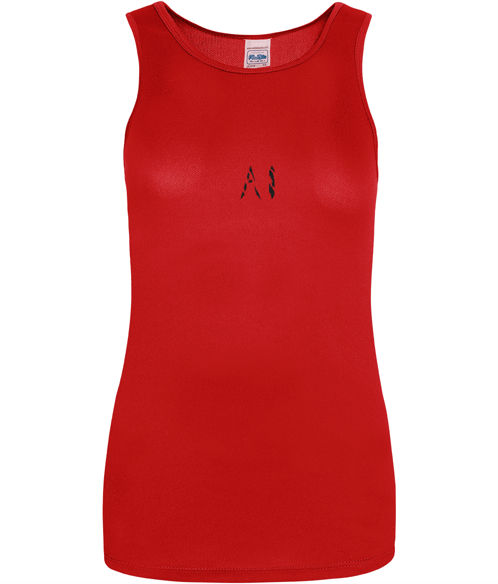 Womens Red Workout Sports Vest with Black AI logo in centre chest