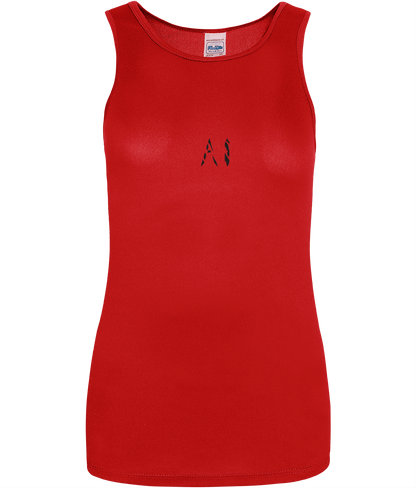 Womens Red Workout Sports Vest with Black AI logo in centre chest
