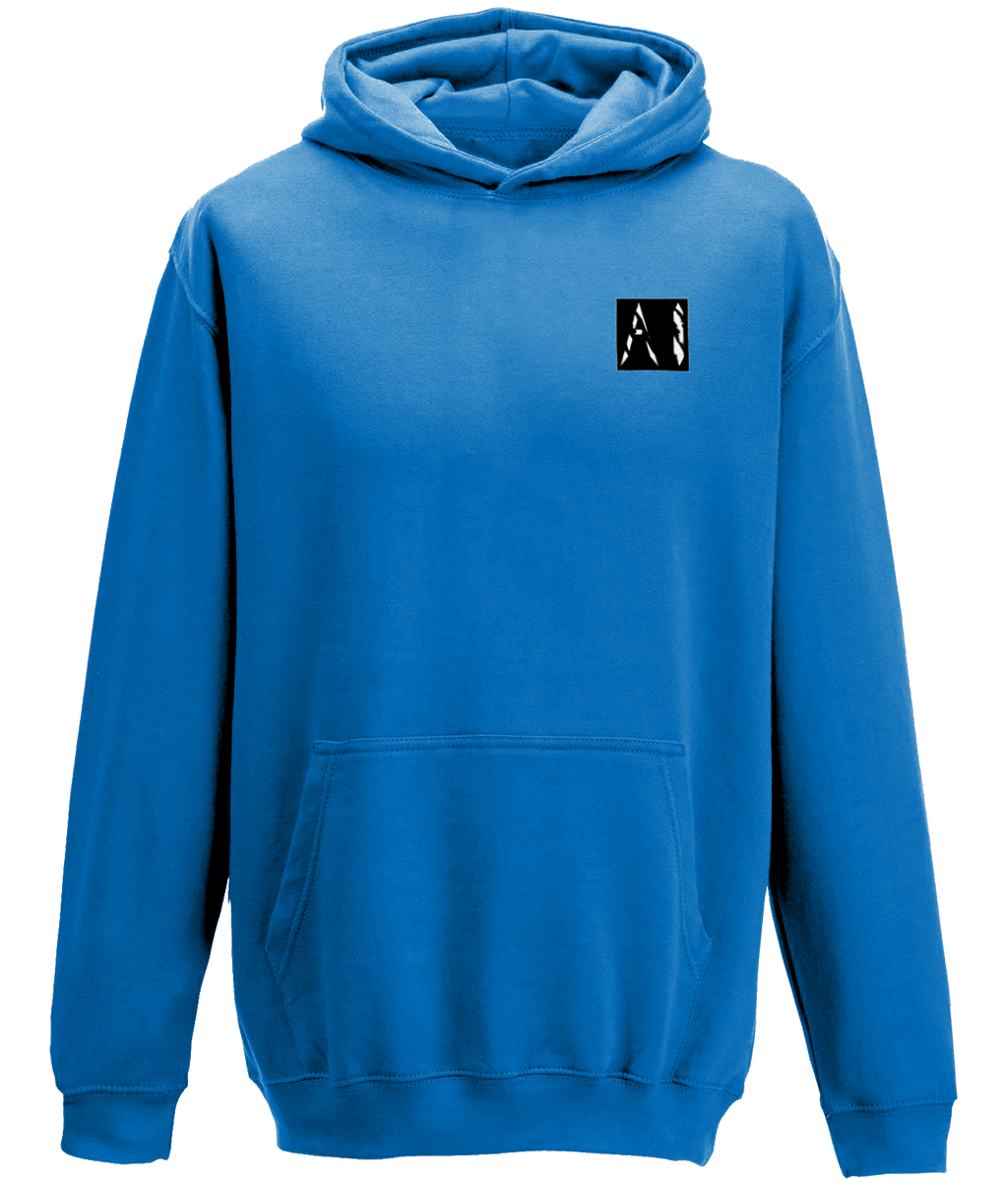 Animal Instinct Signature Box Logo blue Hoodie with white AI logo within a black box located on the left chest