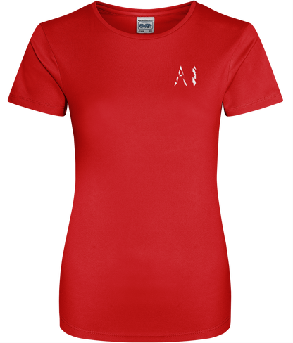 Womens Red Athletic Sports Shirt with White AI logo on left breast