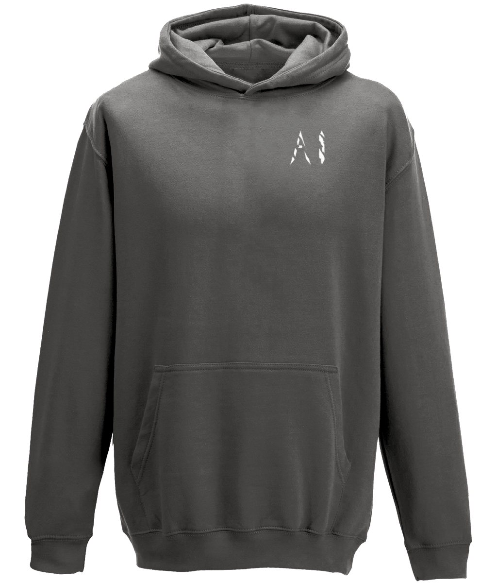 Kids dark grey Casual Hoodie with White AI logo on the left chest