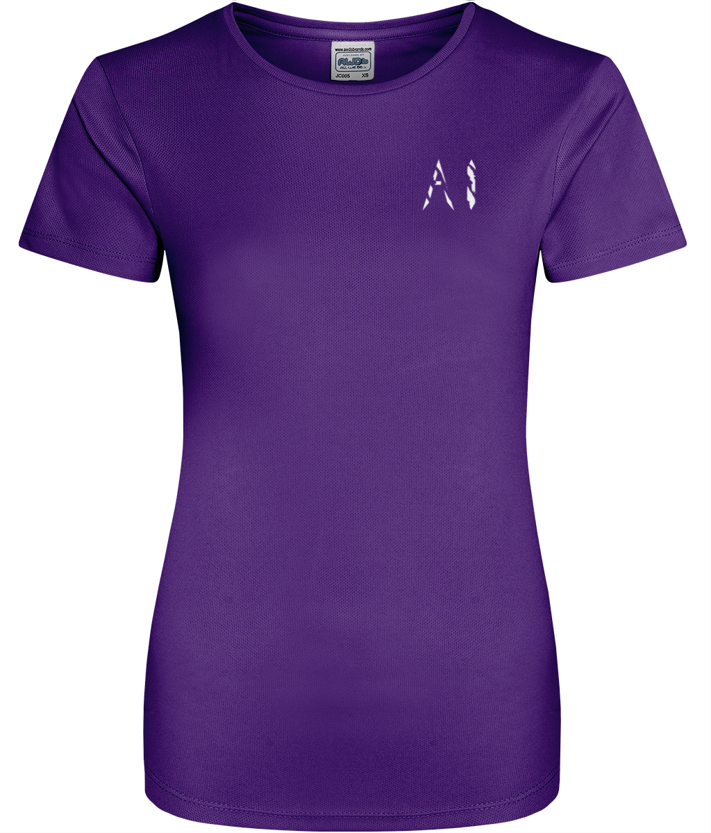 Womens purple Athletic Sports Shirt with White AI logo on left breast