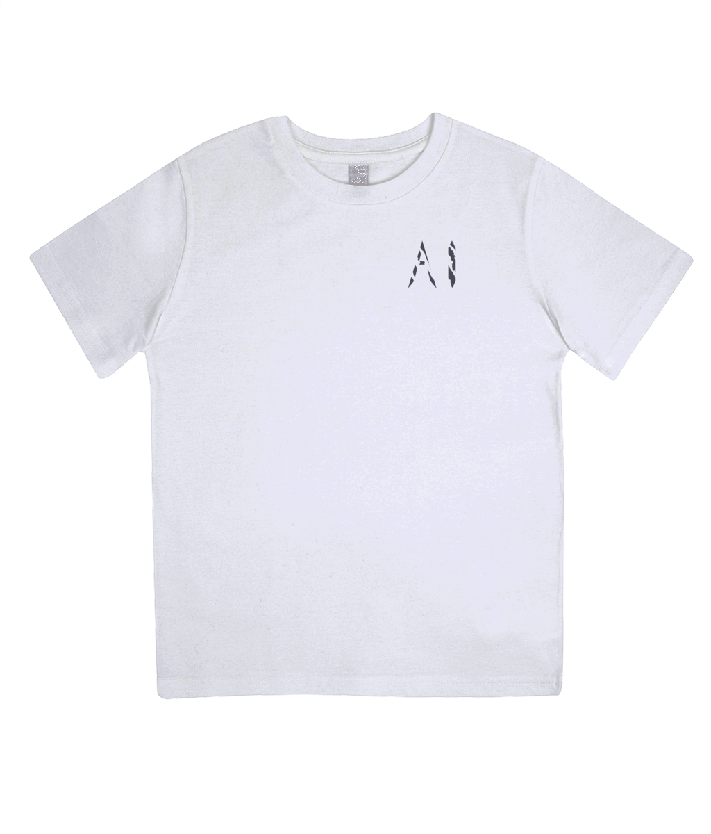 Kids white Casual Jersey T-Shirt with black AI logo on the left chest