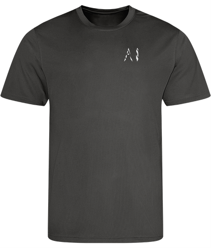 Kids charcoal Athletic Sports Shirt with white AI logo on the Left chest