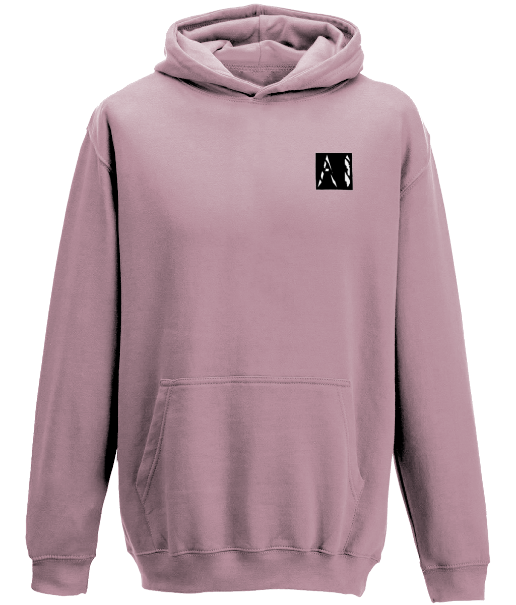 Animal Instinct Signature Box Logo light pink Hoodie with white AI logo within a black box located on the left chest