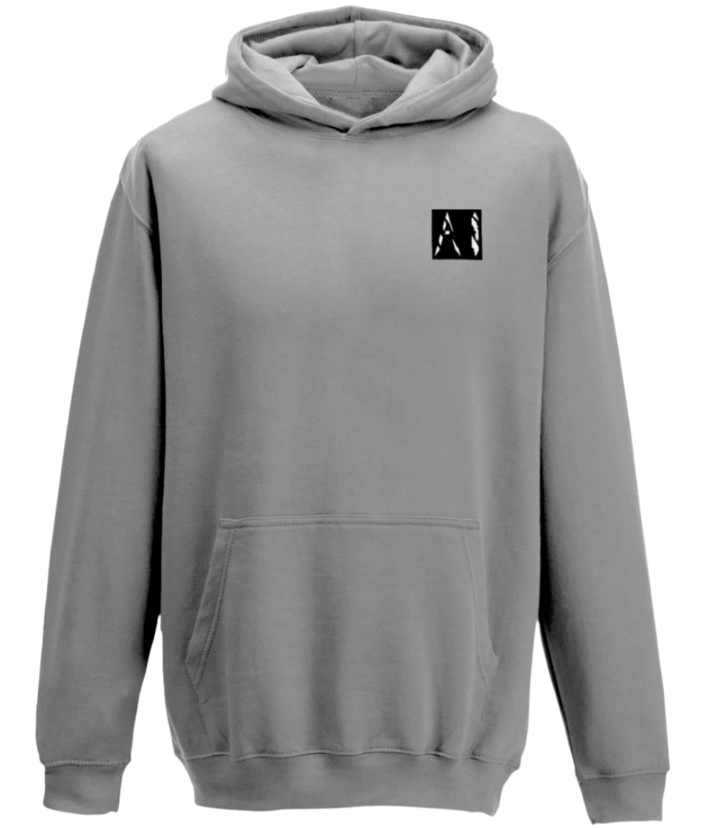 Animal Instinct Signature Box Logo light grey Hoodie with white AI logo within a black box located on the left chest