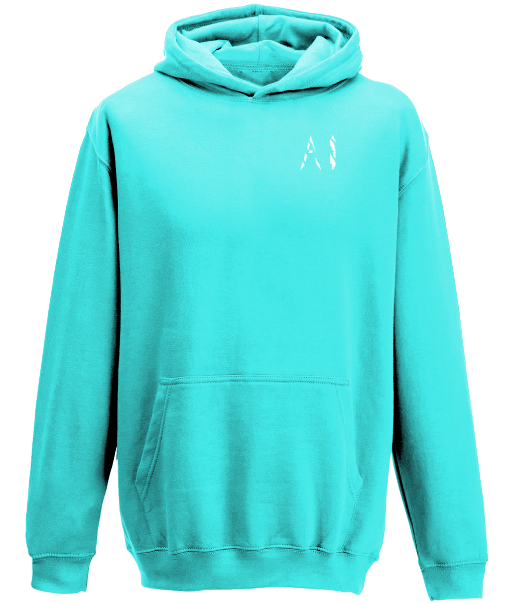 Kids turquoise Casual Hoodie with White AI logo on the left chest