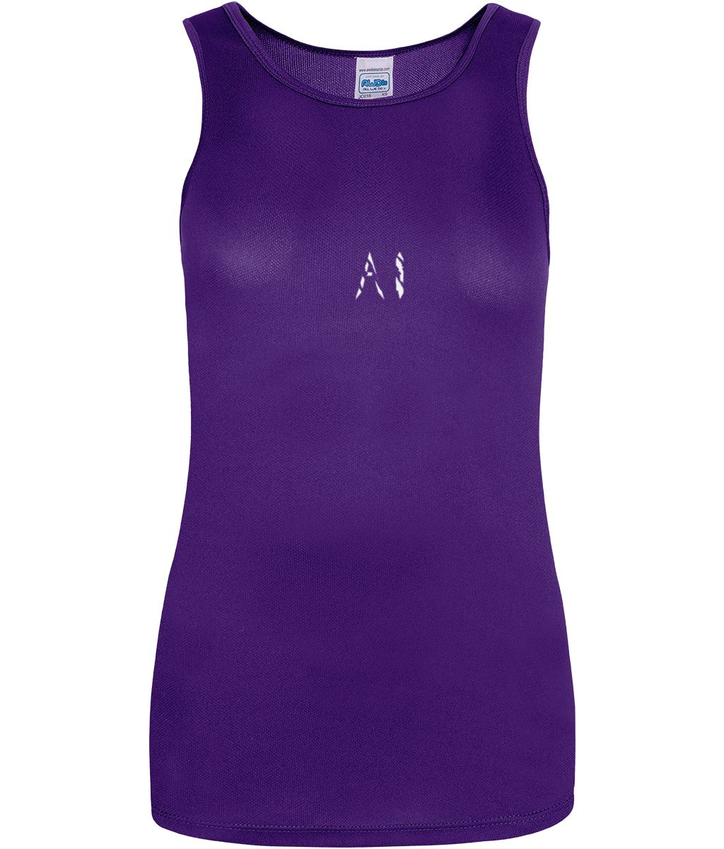 Womens purple Workout Sports Vest with white AI logo in centre chest