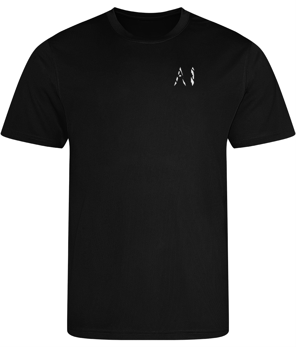 Kids Black Athletic Sports Shirt with white AI logo on the Left chest