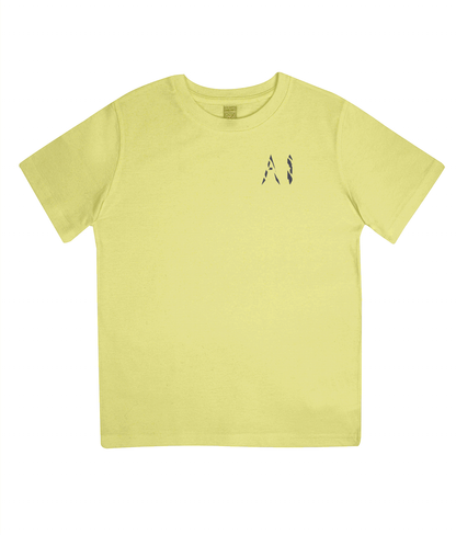 Kids yellow Casual Jersey T-Shirt with black AI logo on the left chest