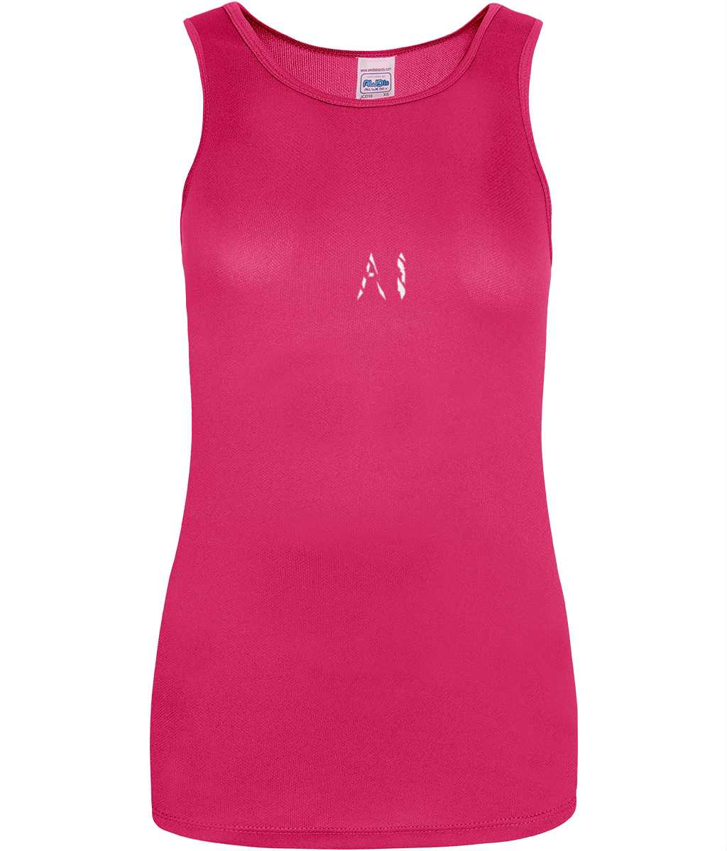 Womens pink Workout Sports Vest with white AI logo in centre chest
