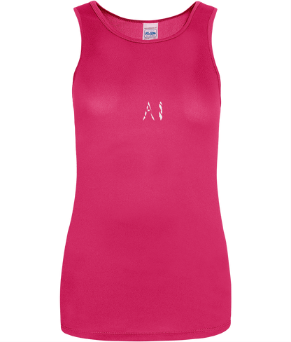 Womens pink Workout Sports Vest with white AI logo in centre chest