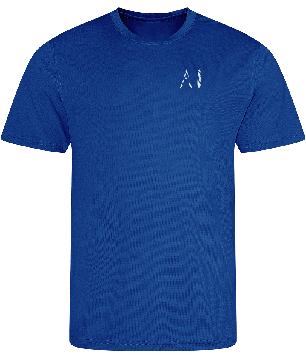 Kids Dark blue Athletic Sports Shirt with white AI logo on the Left chest