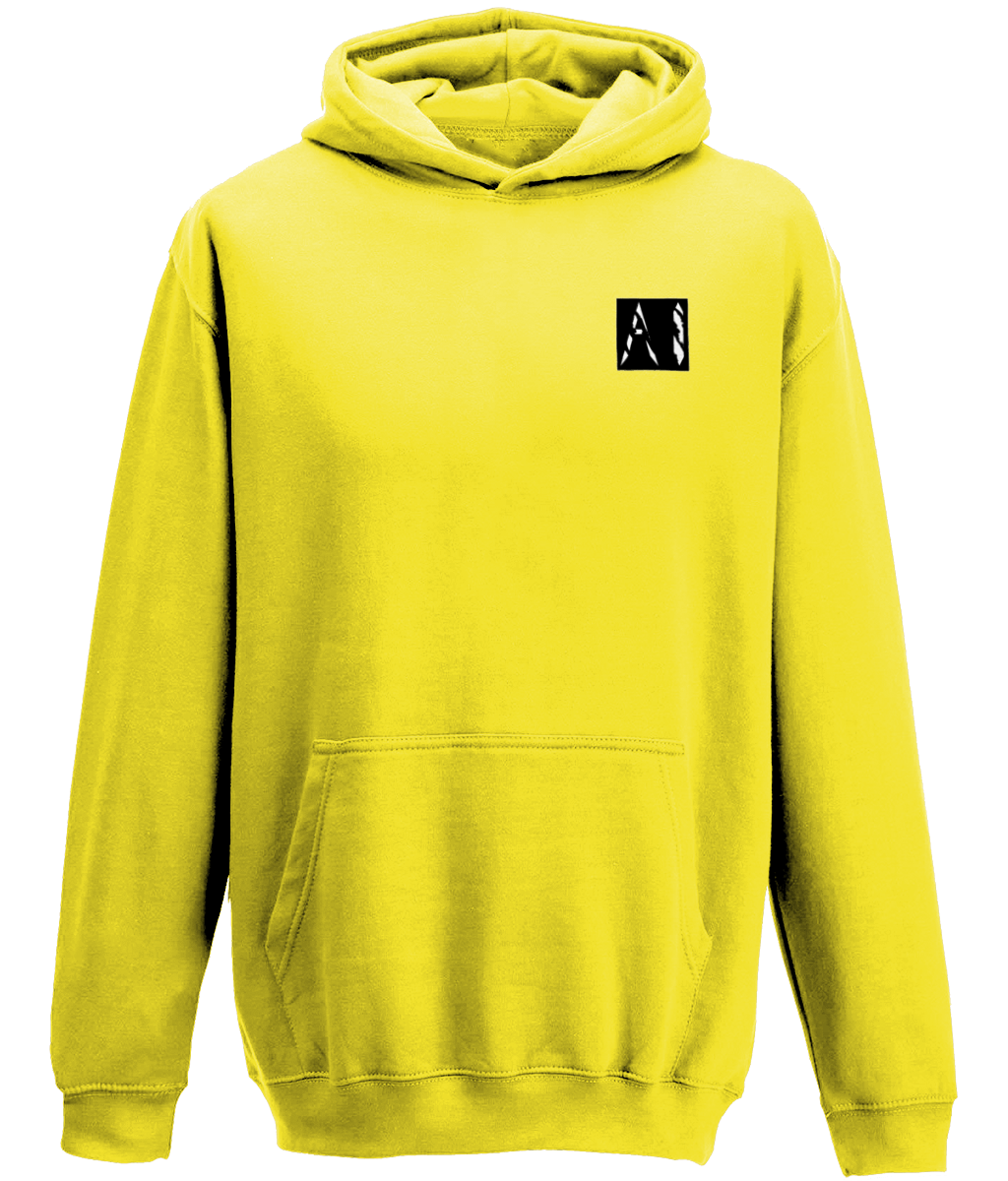 Animal Instinct Signature Box Logo yellow Hoodie with white AI logo within a black box located on the left chest